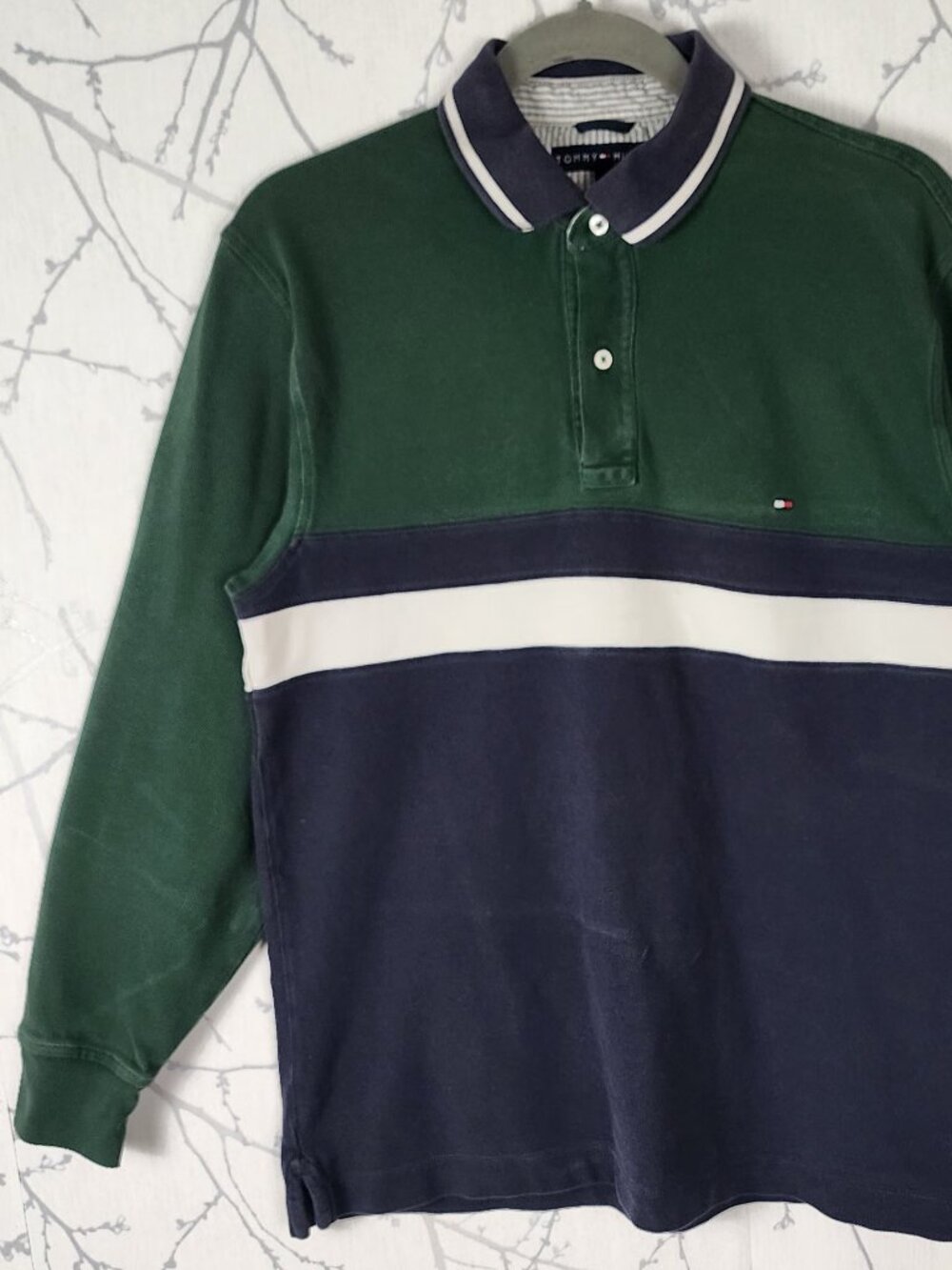 Tommy Hilfiger Retro Colorblock Stripe Cotton Long Sleeve Polo Shirt